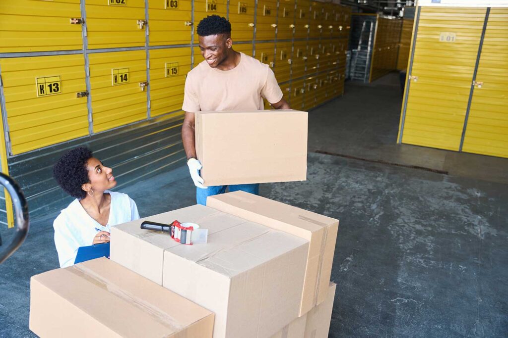 Customer unloading a storage cart at Epic Storage