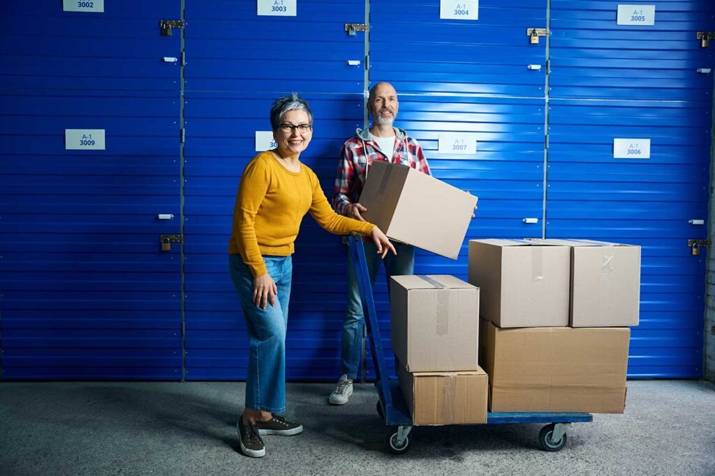 Customers at a storage unit entrance