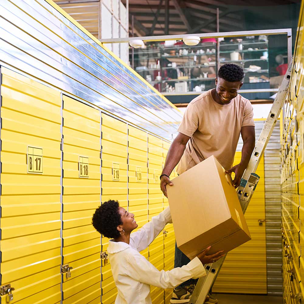 Customer preparing boxes for storage